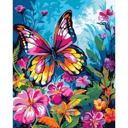 Tapyba pagal skaičius Spalvingas drugelis tarp gėlių 40 × 50 cm