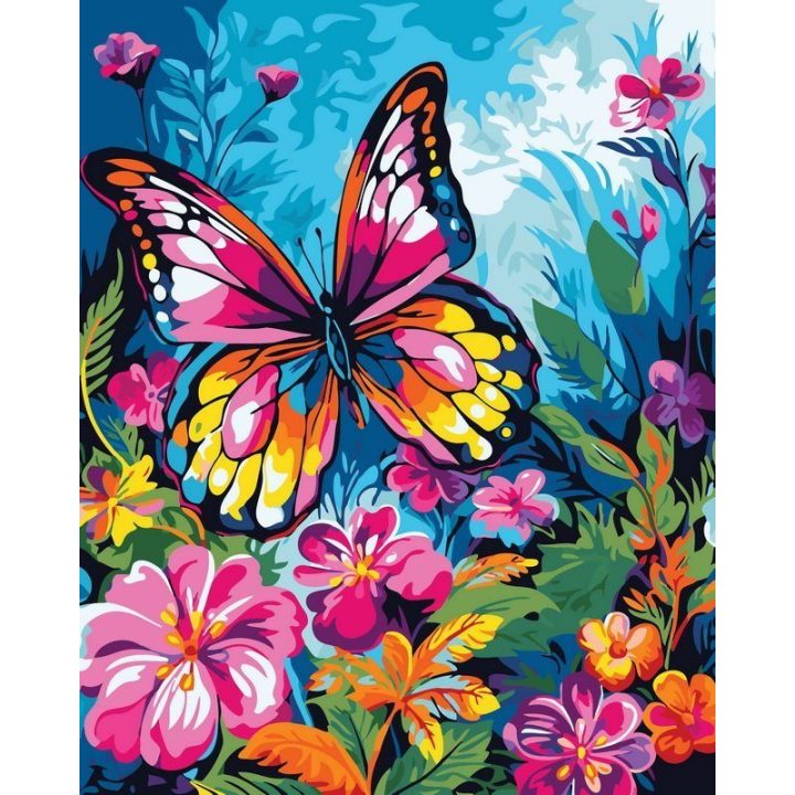 Tapyba pagal skaičius Spalvingas drugelis tarp gėlių 40 × 50 cm