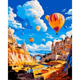 Tapyba pagal skaičius Karšto oro balionai virš Canyon Town, 40 × 50 cm