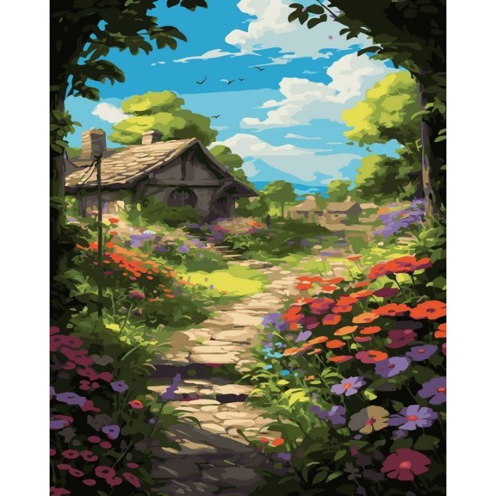 Tapyba pagal skaičius rinkinys Gėlių tako kaimo sodyba 40 × 50 cm