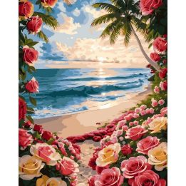 Tapyba pagal skaičius — Tropinių rožių paplūdimio rojus, 40 × 50 cm