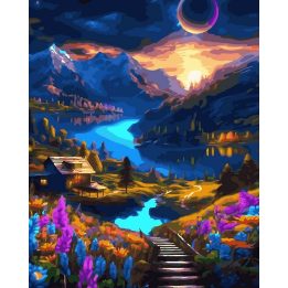 Tapyba pagal skaičius Kalnų slėnio namelis 40 × 50 cm
