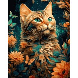 Tapyba pagal skaičius Rudens katė su drugeliais 40 × 50 cm