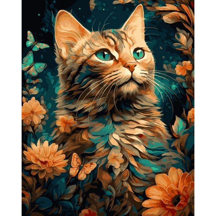 Tapyba pagal skaičius Rudens katė su drugeliais 40 × 50 cm