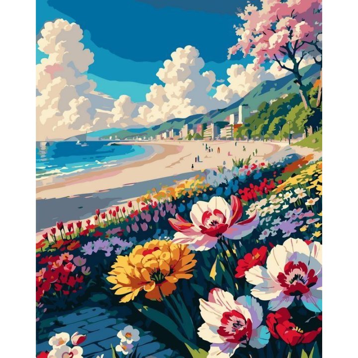 Tapyba pagal skaičius Žydinti pajūrio promenada 40 × 50 cm