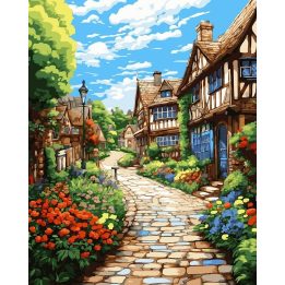 Tapyba pagal skaičius Žavinga angliško kotedžo alėja 40 × 50 cm
