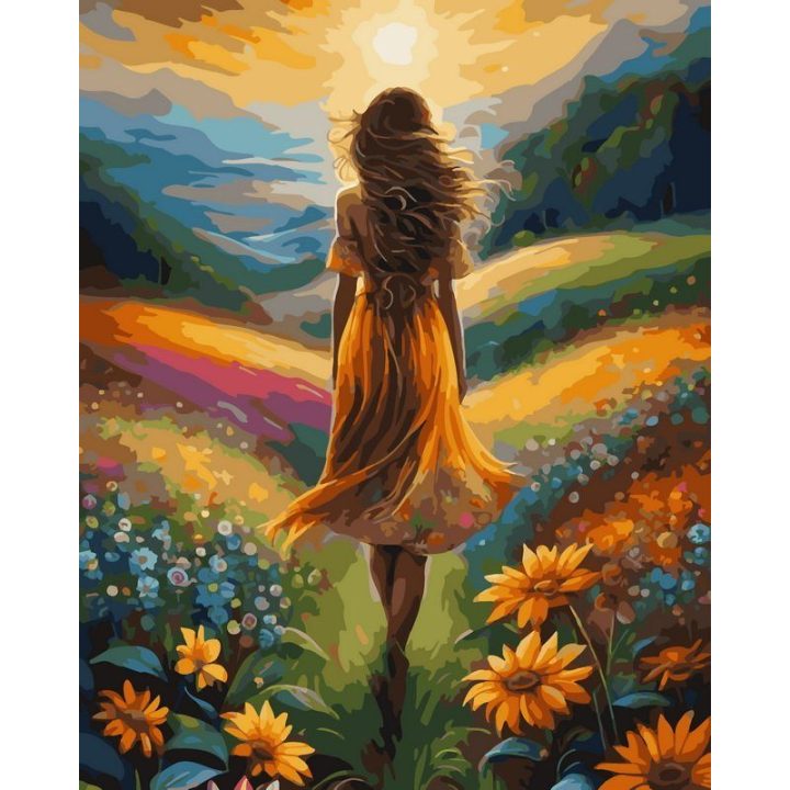 Tapyba pagal skaičius Mergina eina link saulėlydžio 40 × 50 cm