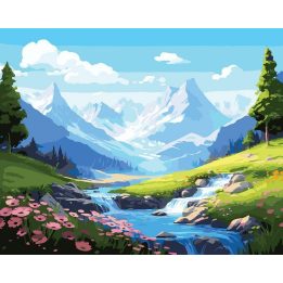 Tapyba pagal skaičius Alpių slėnis su kriokliu, 40 × 50 cm