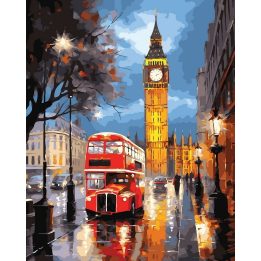 Tapyba pagal skaičius Londono vakaras – Big Benas ir raudonasis autobusas, 40 × 50 cm
