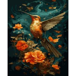 Tapyba pagal skaičius Kolibris ir oranžinės rožės 40 × 50 cm