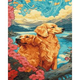 Auksaspalviai retriveriai – tapyba pagal skaičius, 40 × 50 cm