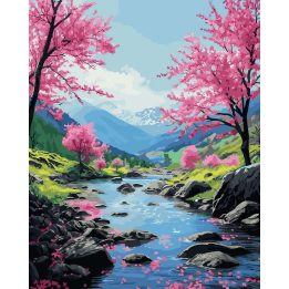Tapyba pagal skaičius Vyšnių žiedų kalnų upelis 40 × 50 cm
