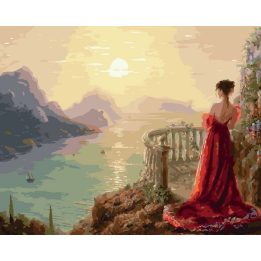 Tapyba pagal skaičius 40 × 50 cm — moteris raudonoje suknelėje