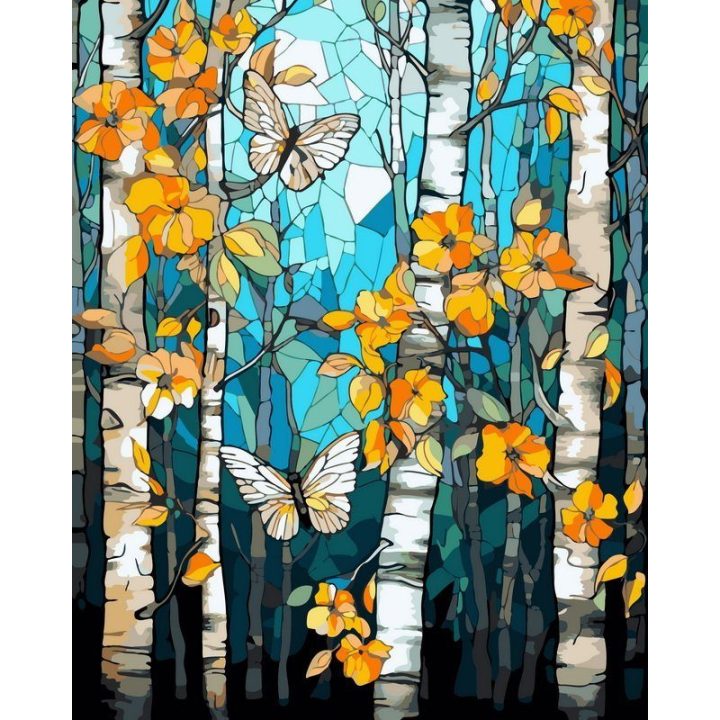 Tapyba pagal skaičius Beržų miškas su drugeliais 40 × 50 cm