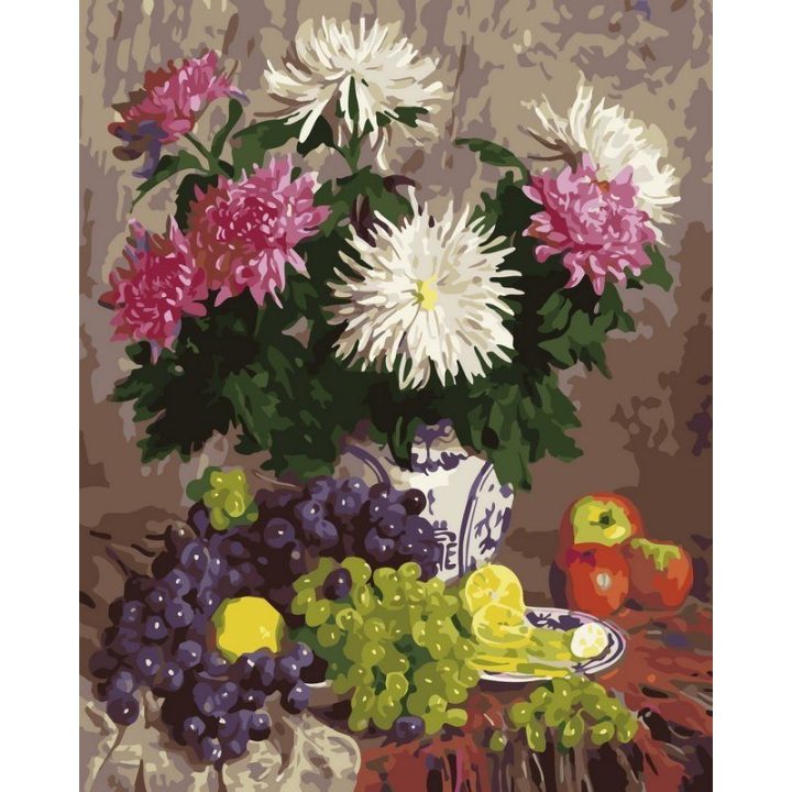Tapyba pagal skaičius Chrizantemos ir vynuogės 40 × 50 cm