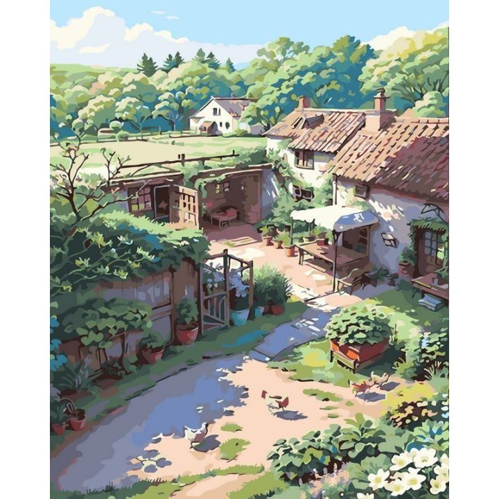 Tapyba pagal skaičius Saulėtas kaimo kiemas 40 × 50 cm