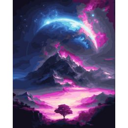 Tapyba pagal skaičius Svajingas pašvaistės naktinis peizažas 40 × 50 cm