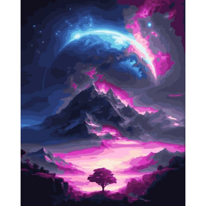 Tapyba pagal skaičius Svajingas pašvaistės naktinis peizažas 40 × 50 cm