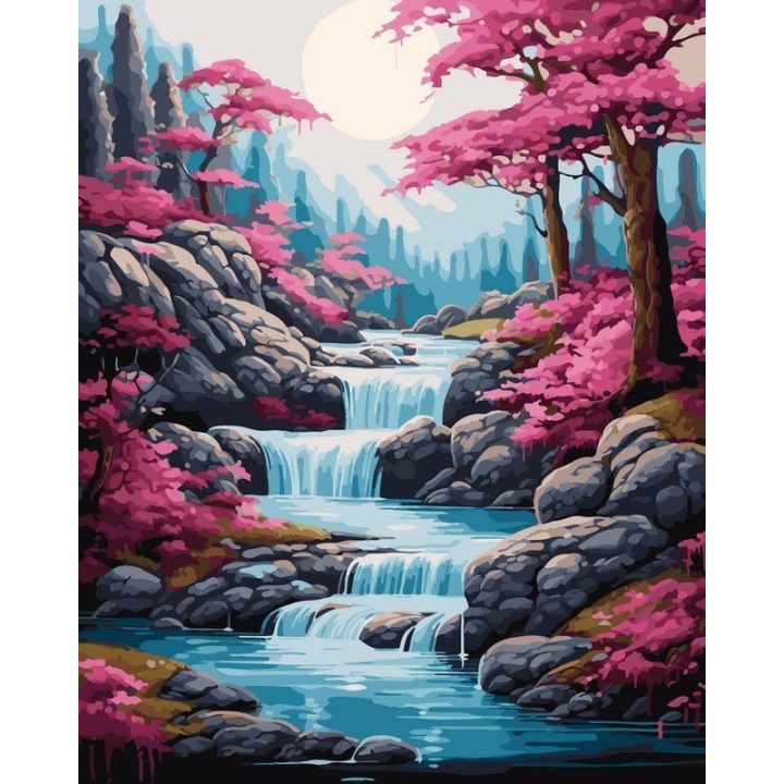 Tapyba pagal skaičius Rožinių sakurų krioklio slėnis 40 × 50 cm