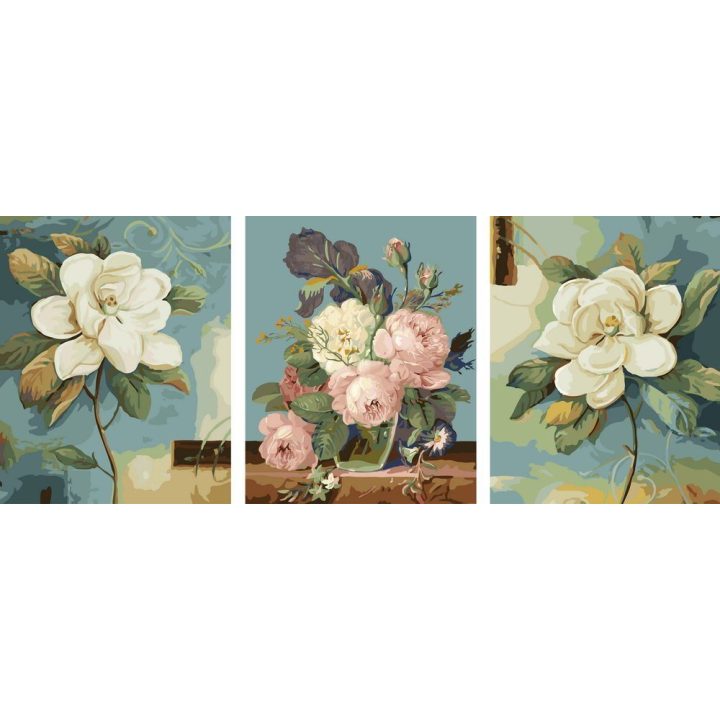 Tapyba pagal skaičius Klasikinė magnolija, triptikas 40 × 50 × 3 cm
