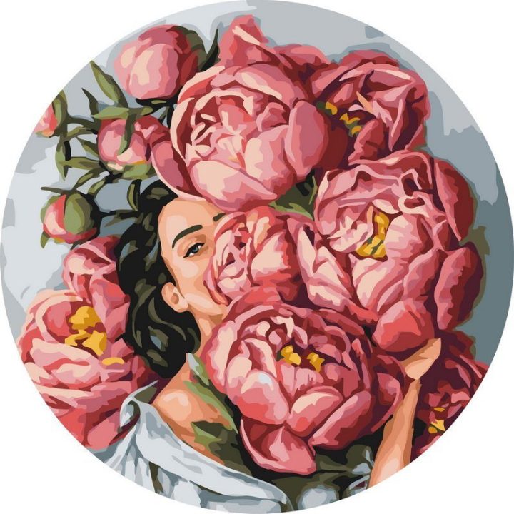 Tapyba pagal skaičius Moteris už rožinių bijūnų 40 × 40 cm