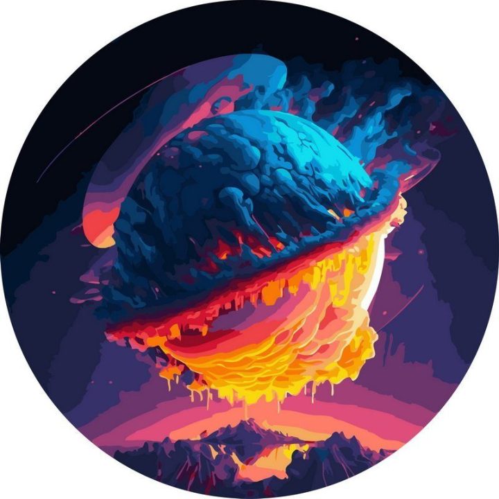 Tapyba pagal skaičius — Neoninė planeta, 40 × 40 cm