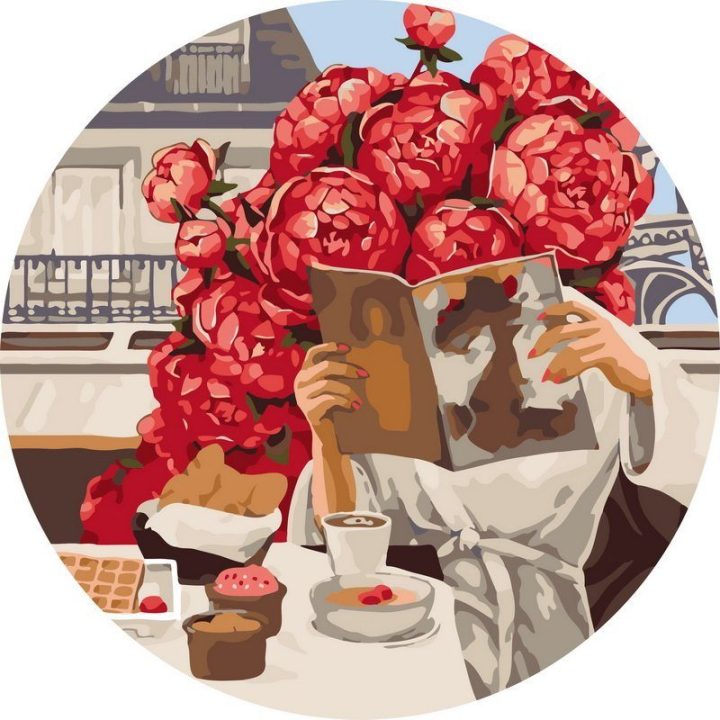 Tapyba pagal skaičius Rytinė kava Paryžiuje 40 × 40 cm, komplektas su akriliniais dažais