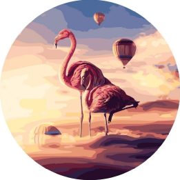 Tapyba pagal skaičius Flamingos saulėlydyje su oro balionais 40x40 cm