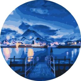 Tapyba pagal skaičius „Mėlynos nakties uosto vaizdas“ 40x40 cm