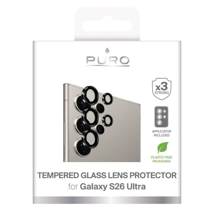 Kameros stikliukas Samsung Galaxy S26 Ultra, juodi rėmeliai Puro