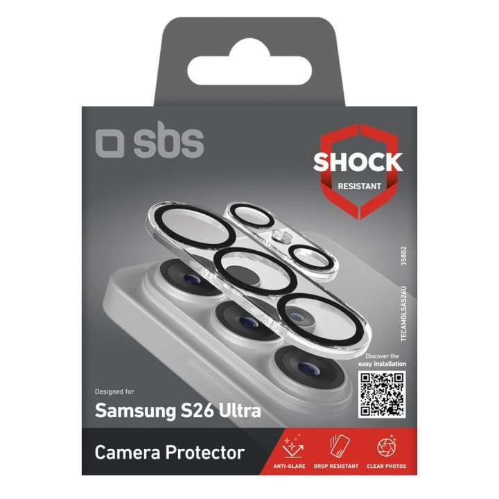 Kameros apsauginis stiklas Samsung Galaxy S26 Ultra, juodas rėmelis SBS