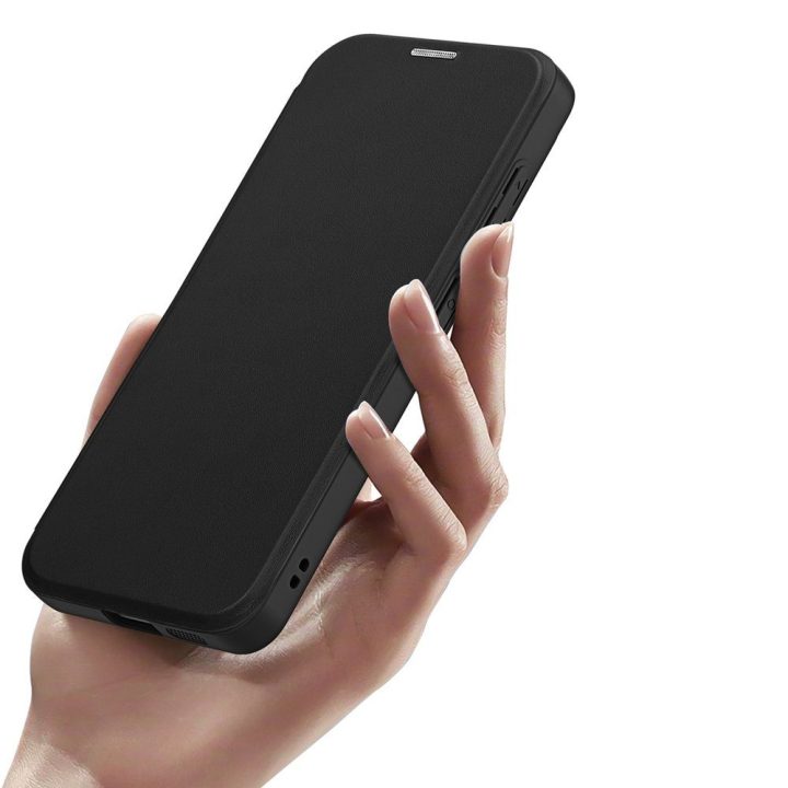 Dėklas Samsung Galaxy S26+ iš dirbtinės odos, juodas Dux Ducis