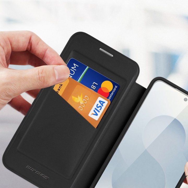 Dėklas Samsung Galaxy S26+ iš dirbtinės odos, juodas Dux Ducis