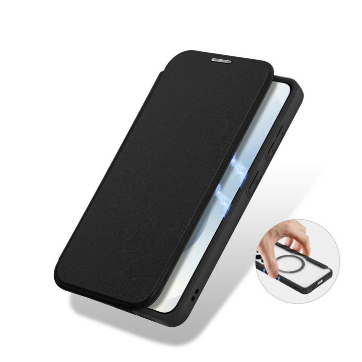 Dėklas Samsung Galaxy S26+ iš dirbtinės odos, juodas Dux Ducis