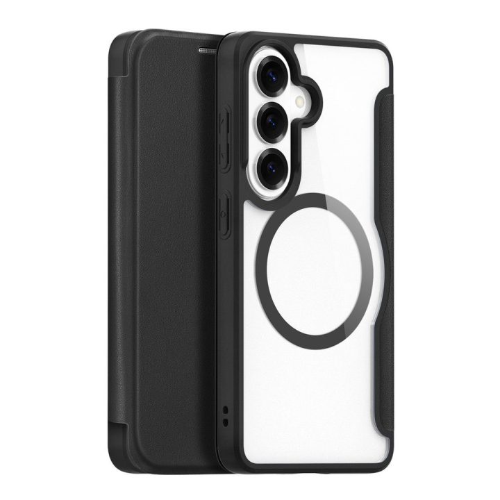 Dėklas Samsung Galaxy S26+ iš dirbtinės odos, juodas Dux Ducis