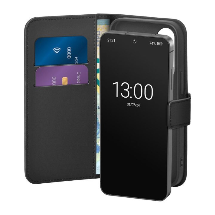 Dėklas telefonui Samsung Galaxy S26 su kortelių skyriumi, juodas Puro