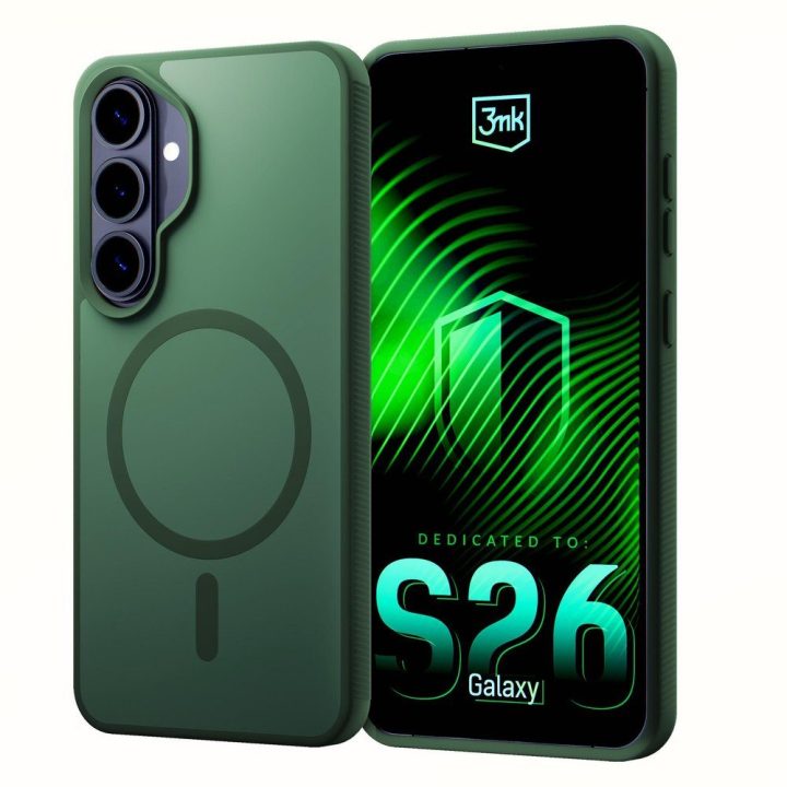 Dėklas Samsung Galaxy S26, pusiau permatomas žalias, 3mk Smoke MagCase