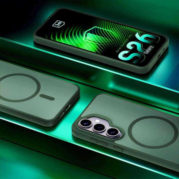 Dėklas Samsung Galaxy S26, pusiau permatomas žalias, 3mk Smoke MagCase