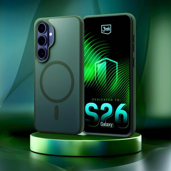 Dėklas Samsung Galaxy S26+ pusiau permatomas, žalias 3mk Smoke MagCase