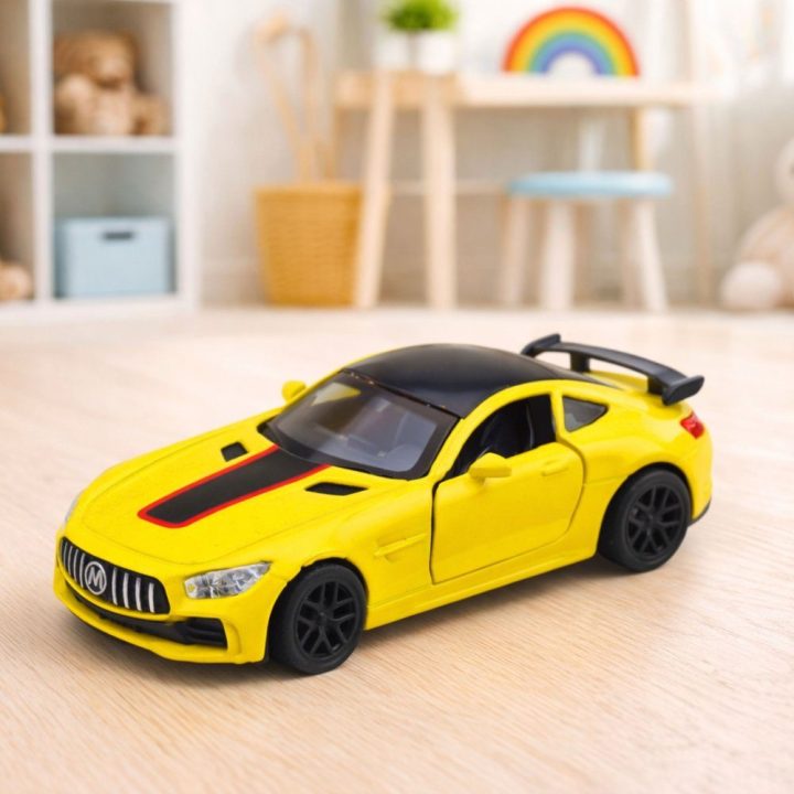 Vaikiškas metalinis sportinis žaislinis automobilis 1:32, geltonas