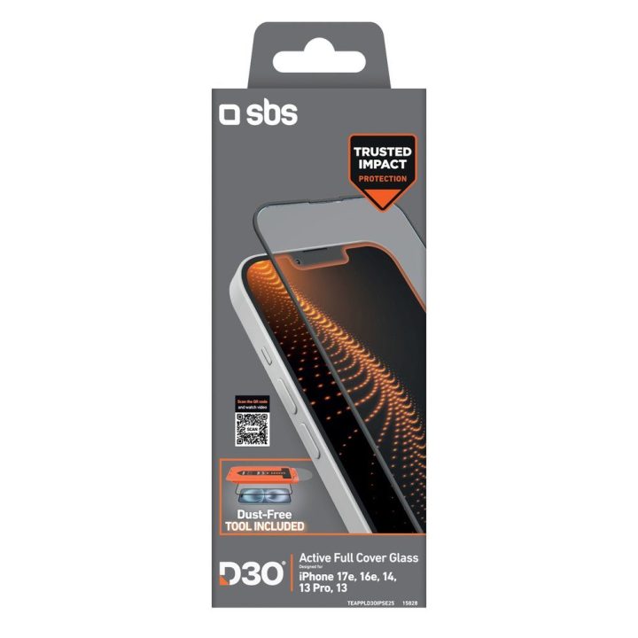 Stiklas D3O su aplikatoriumi iPhone 13/13 Pro/14/16e/17e SBS
