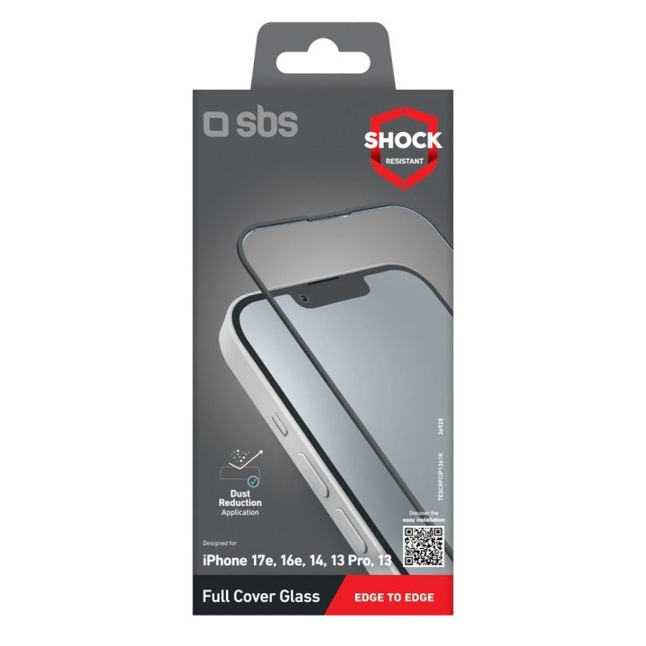Grūdintas stiklas iPhone 13/13 Pro/14/16e/17e, juodi silikoniniai kraštai SBS