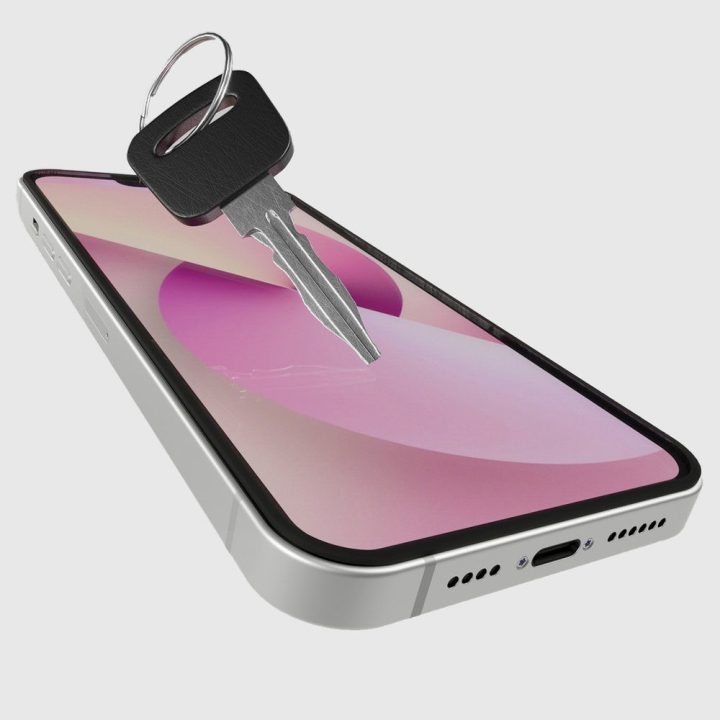 Grūdintas stiklas iPhone 13/13 Pro/14/16e/17e, juodi silikoniniai kraštai SBS