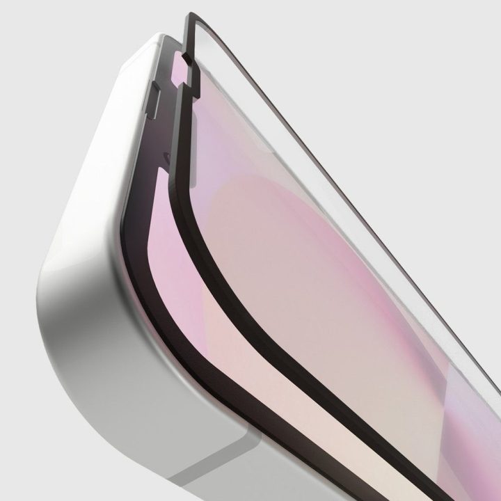 Grūdintas stiklas iPhone 13/13 Pro/14/16e/17e, juodi silikoniniai kraštai SBS