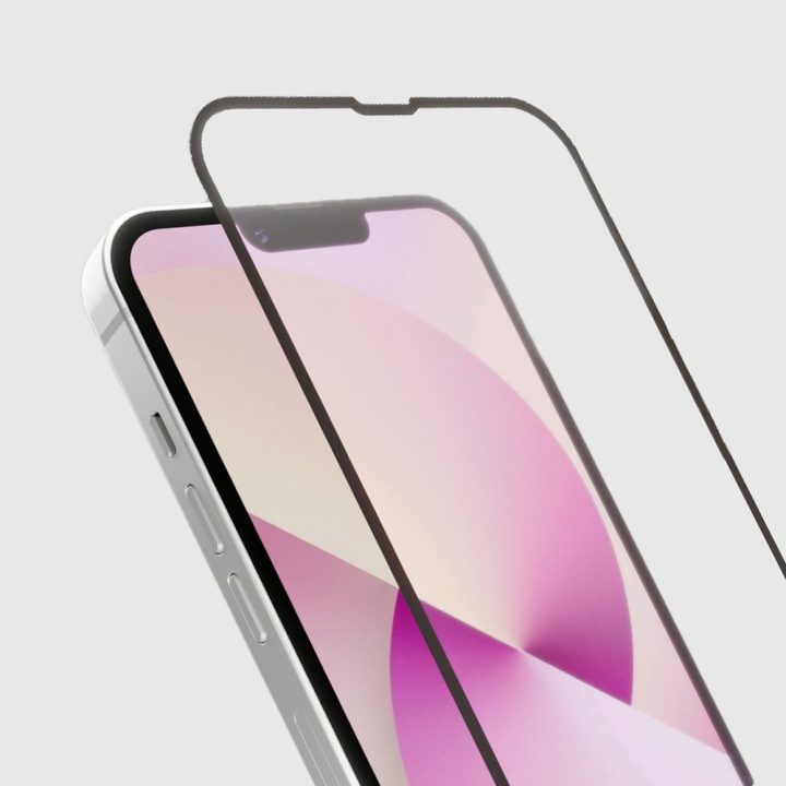 Grūdintas stiklas iPhone 13/13 Pro/14/16e/17e, juodi silikoniniai kraštai SBS