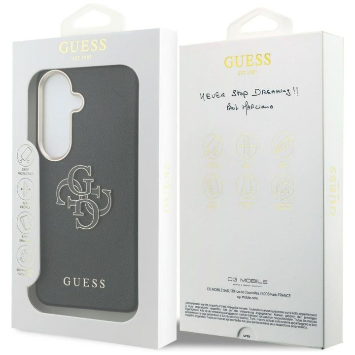 Telefono dėklas iš dirbtinės odos Samsung Galaxy S26 Plus juodas Guess