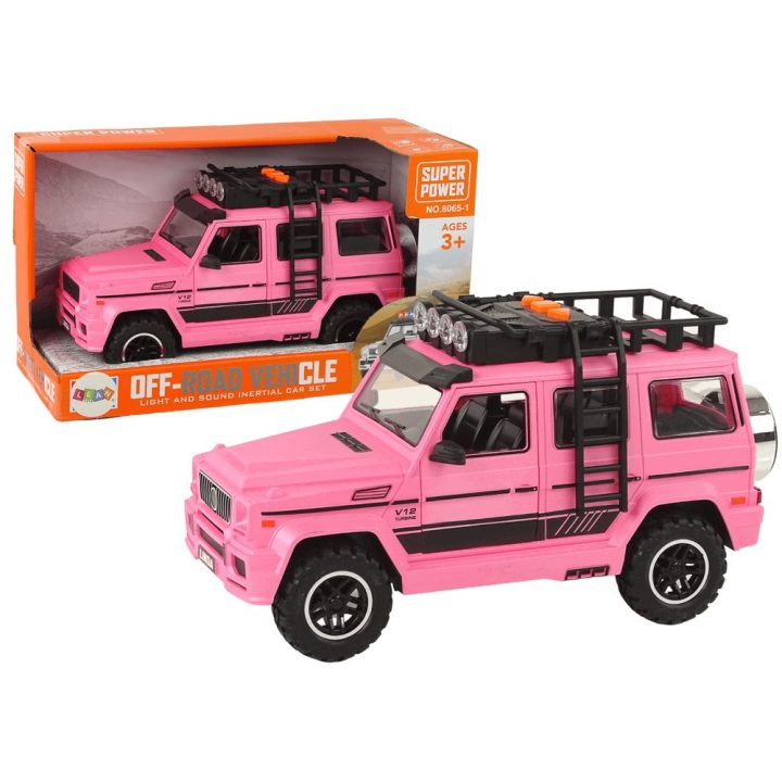 Vaikiškas automobilis 25×14×11 cm rožinis su garso ir šviesos efektais