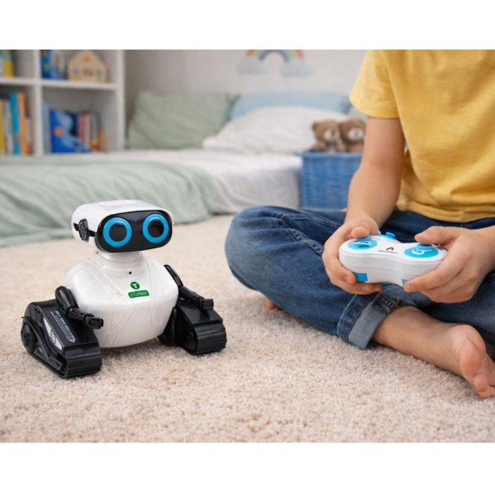 Vaikiškas robotas su vikšrais ir LED akimis