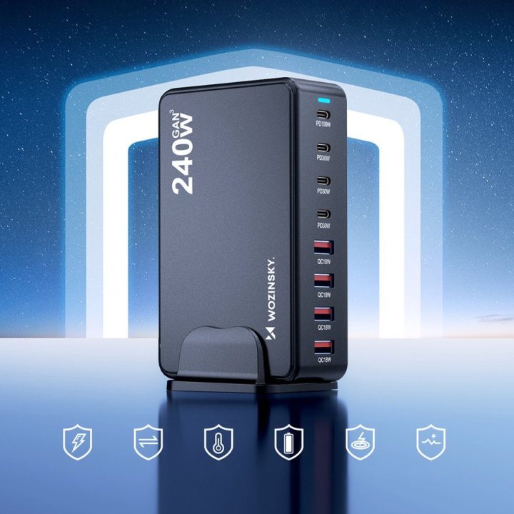 Įkrovimo stotis 240W GaN, USB-C PD 100W Wozinsky