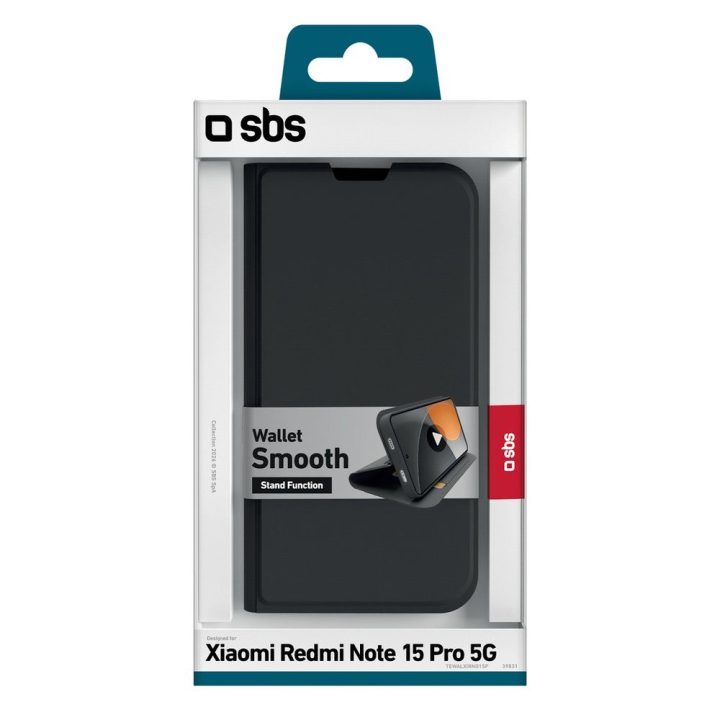 Dėklas Xiaomi Redmi Note 15 Pro su kortelių skyriumi juodas SBS